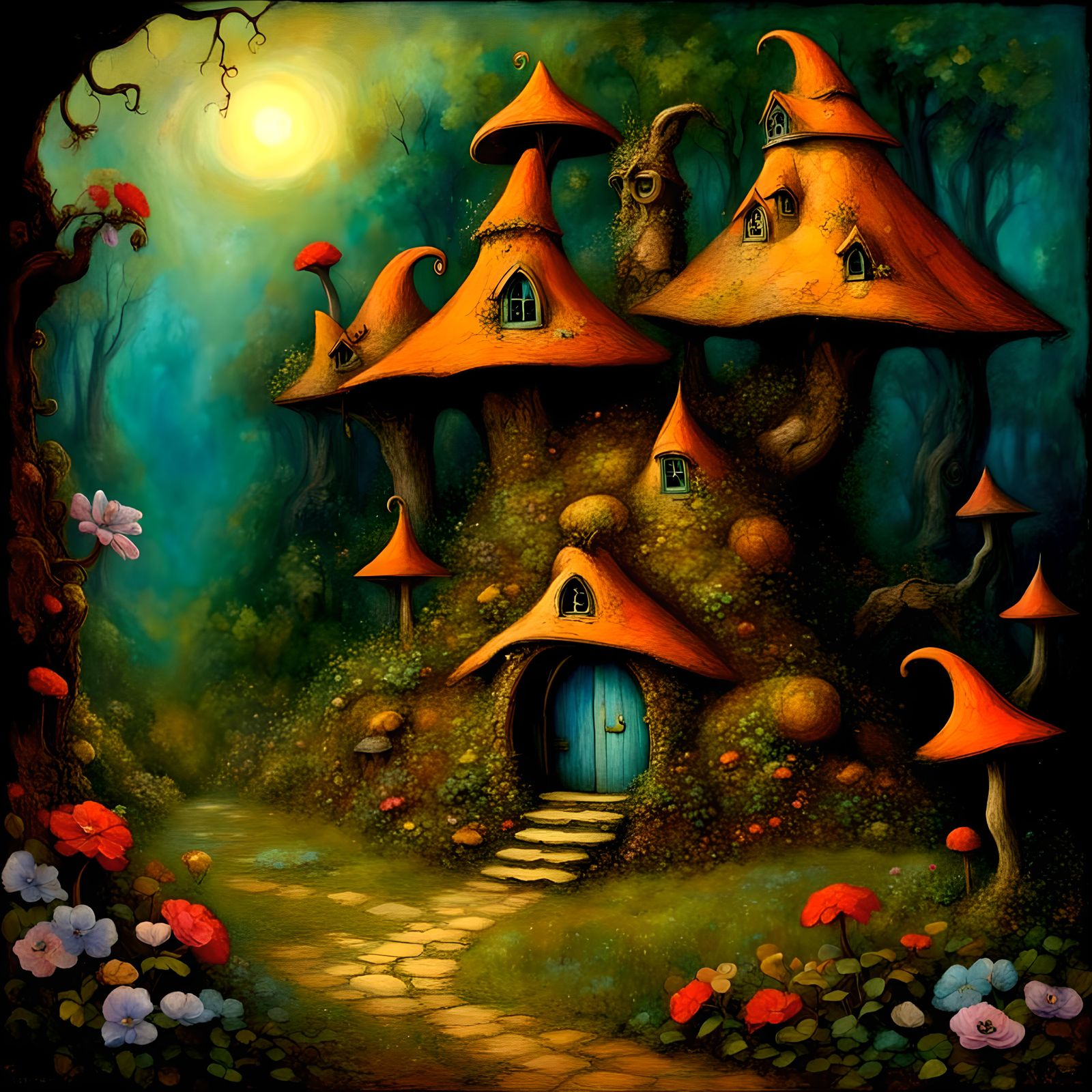 Fantasy fairy house, fantasy background,  By mordecai ardon