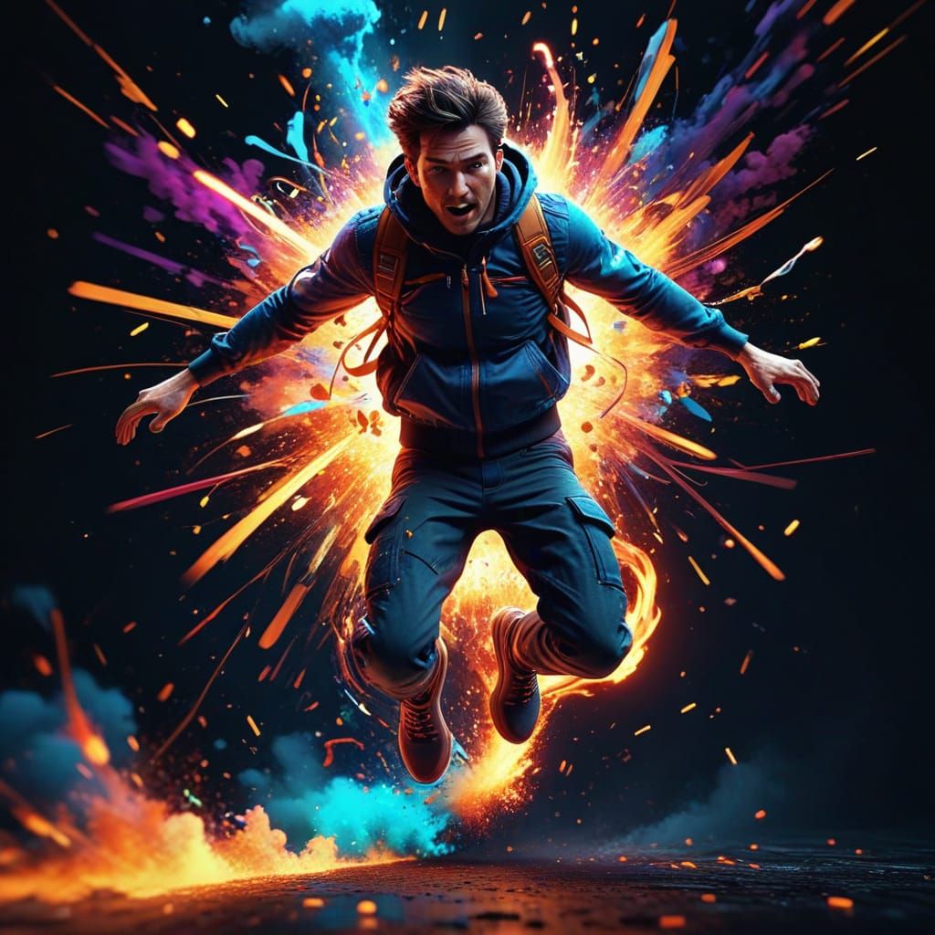 Vibrant Digital Art of a Person Jumping