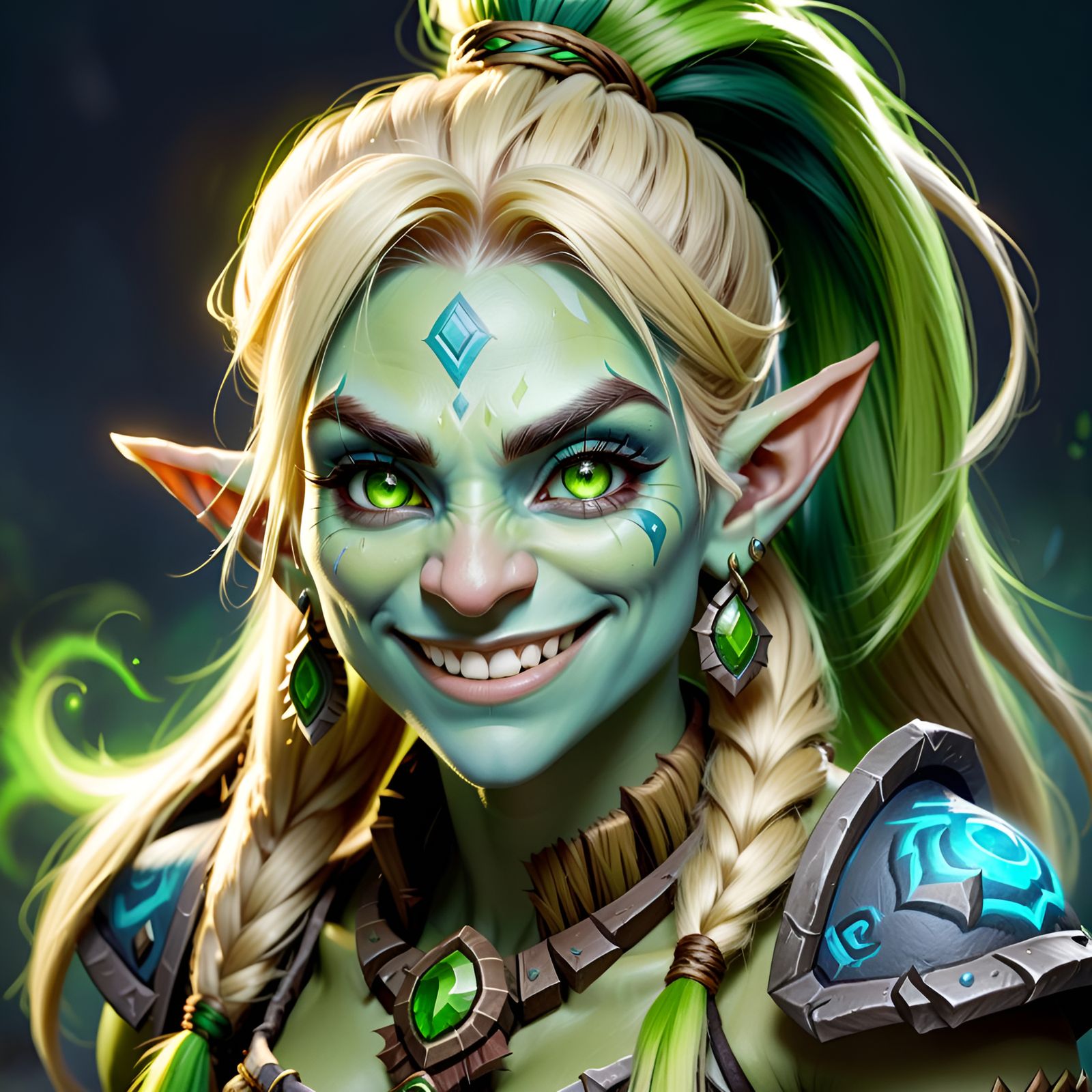 Young Troll Shaman Portrait in Warcraft Style
