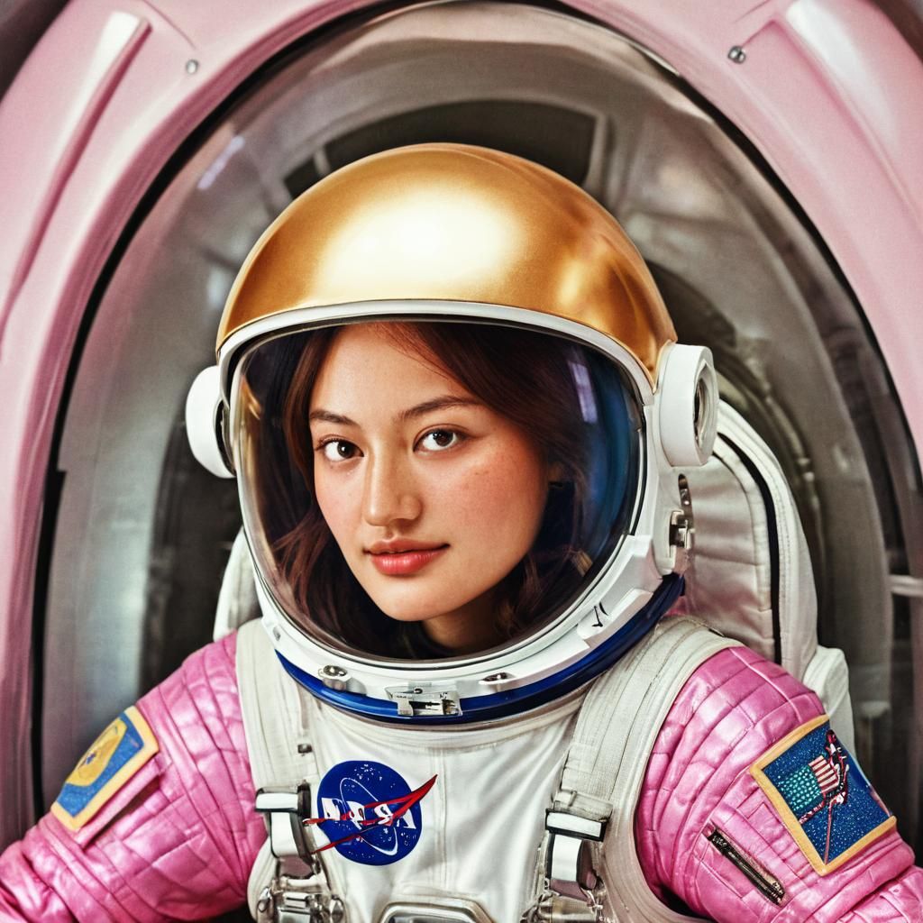 Pink Astronaut in Rocket Ship: Realistic Digital Art