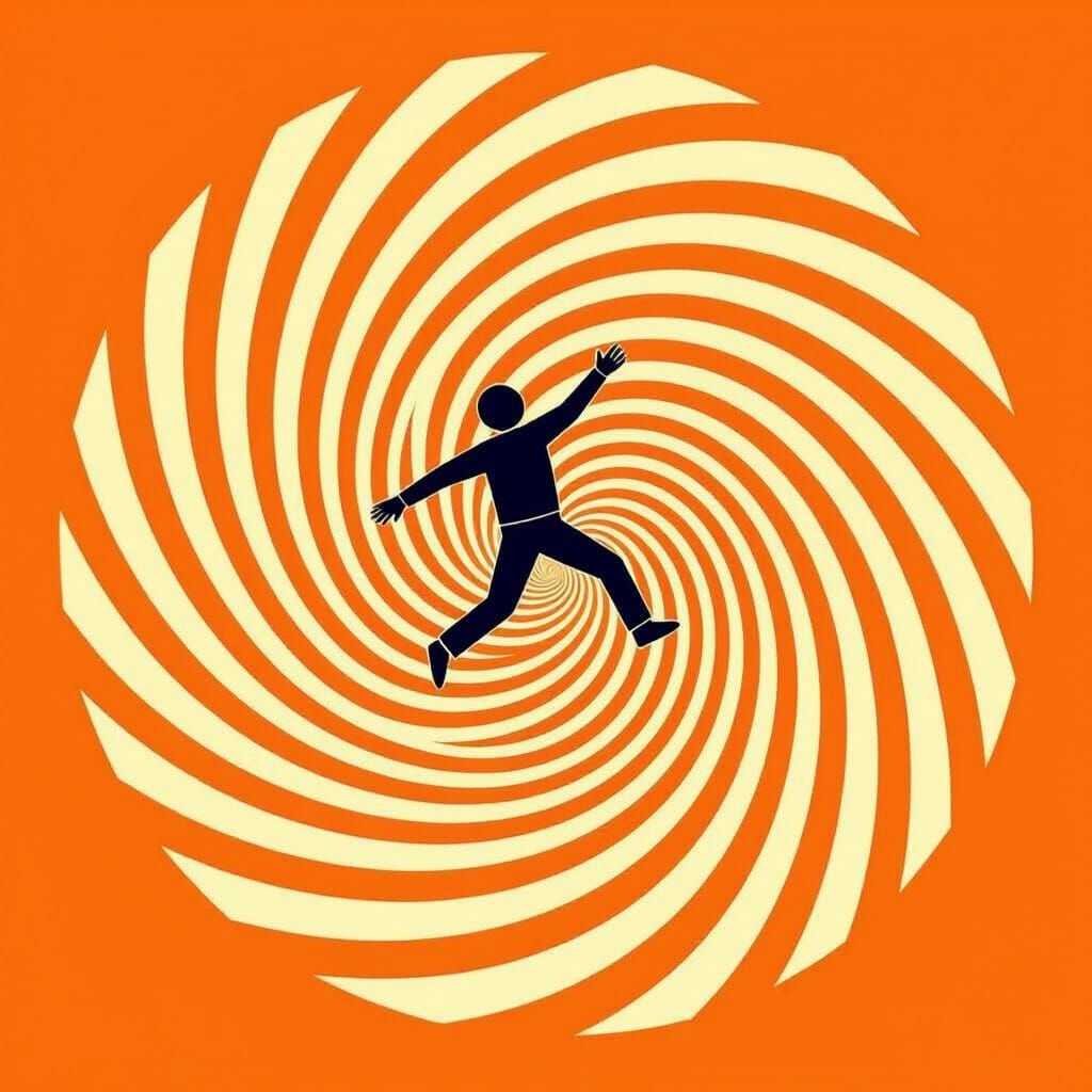 Falling Stick Figure with Op Art Spiral