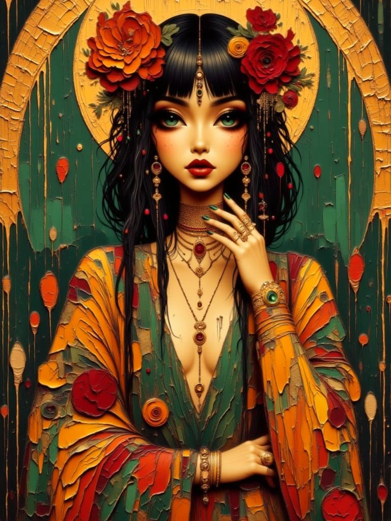Glamorous Gypsy Portrait with Luminous Blood Moon