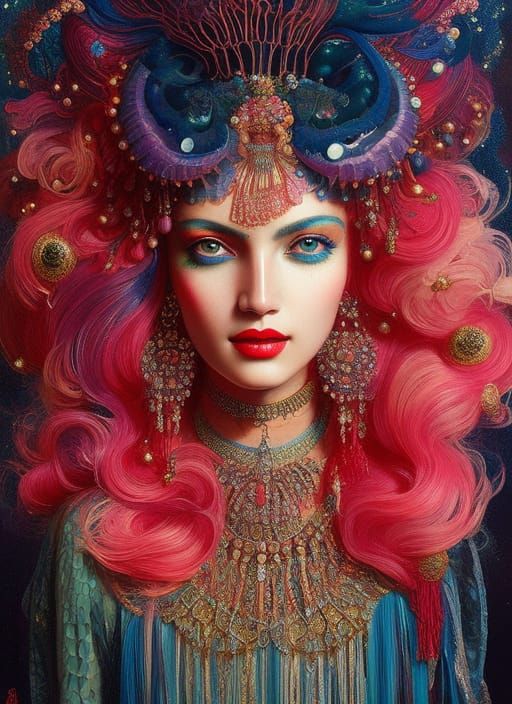 Jellyfish Goddess with Bioluminescence, Digital Art