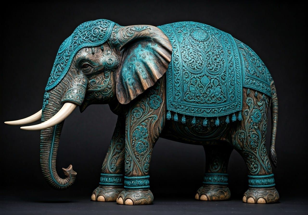 Majestic Blue Elephant Wooden Sculpture