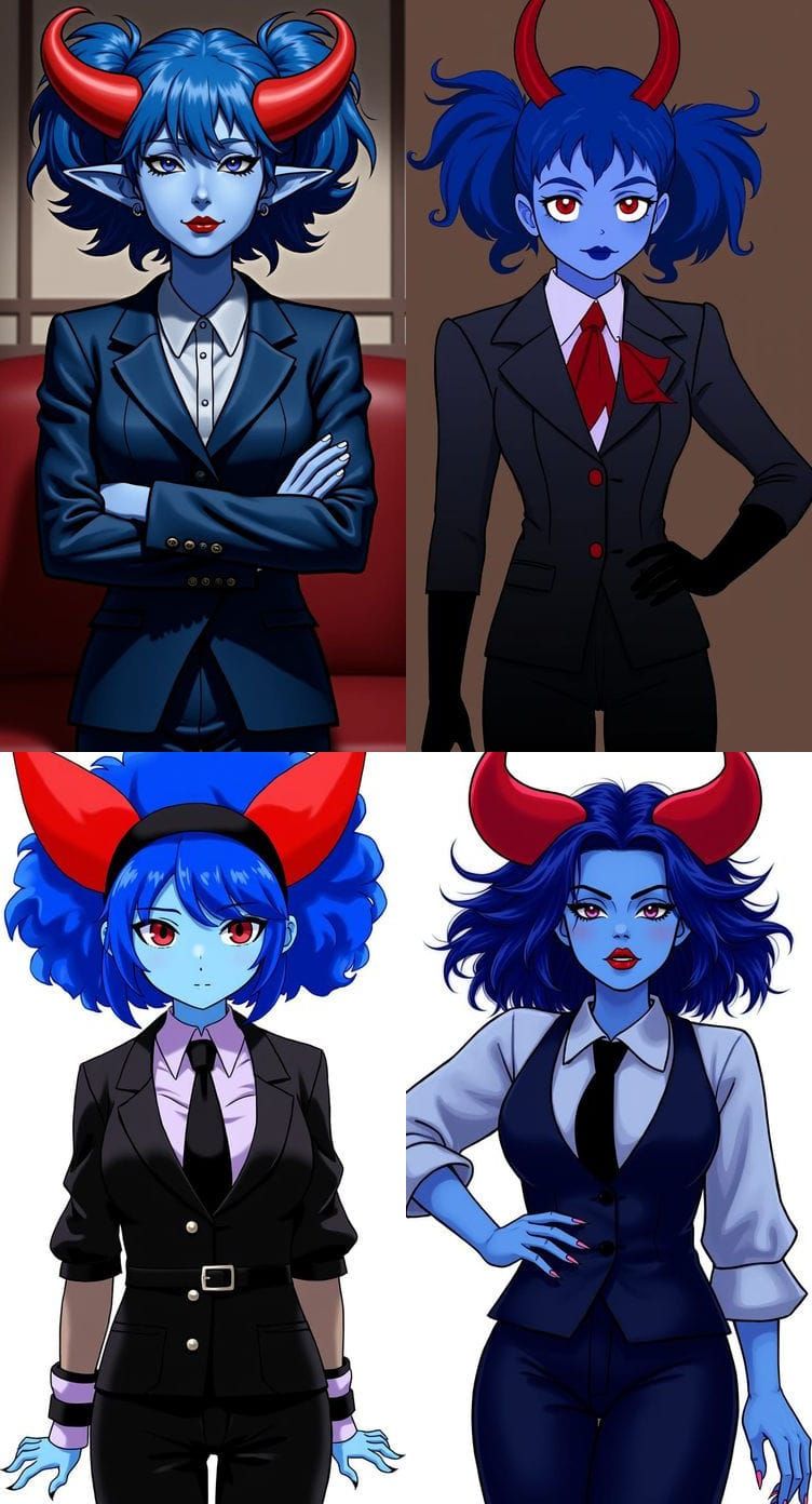 Blue Tiefling Mob Boss in Comical Style