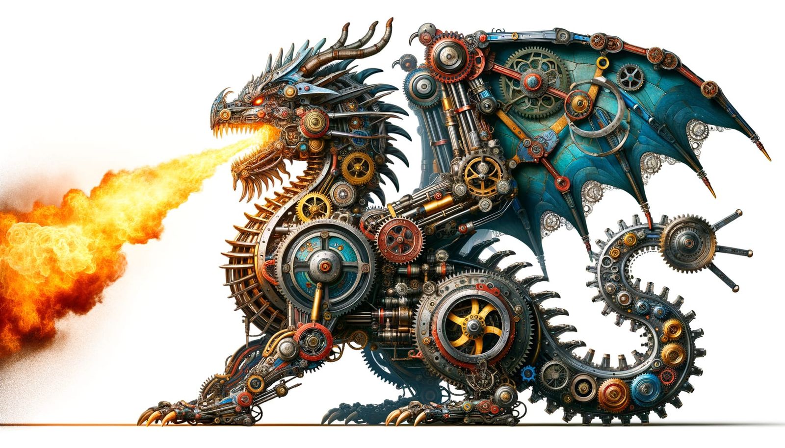 Steampunk Dragon with Fire Breath and Engine Elements
