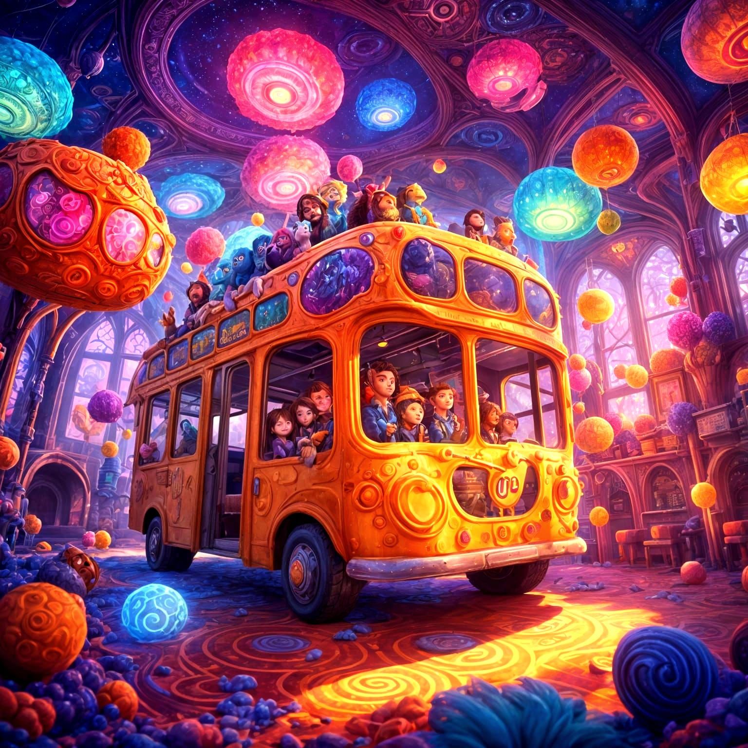 Fluffy Weboles on a Bus: Fantasy Concept Art