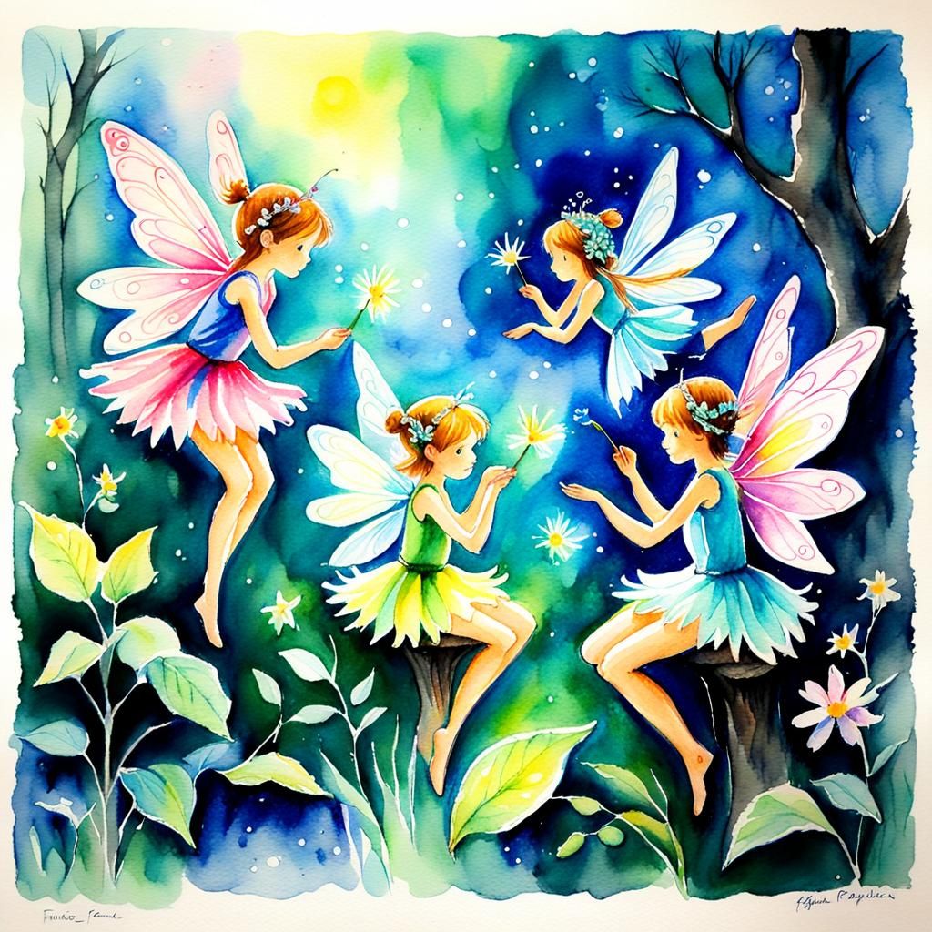 Watercolor Fairies in Pastel Colors