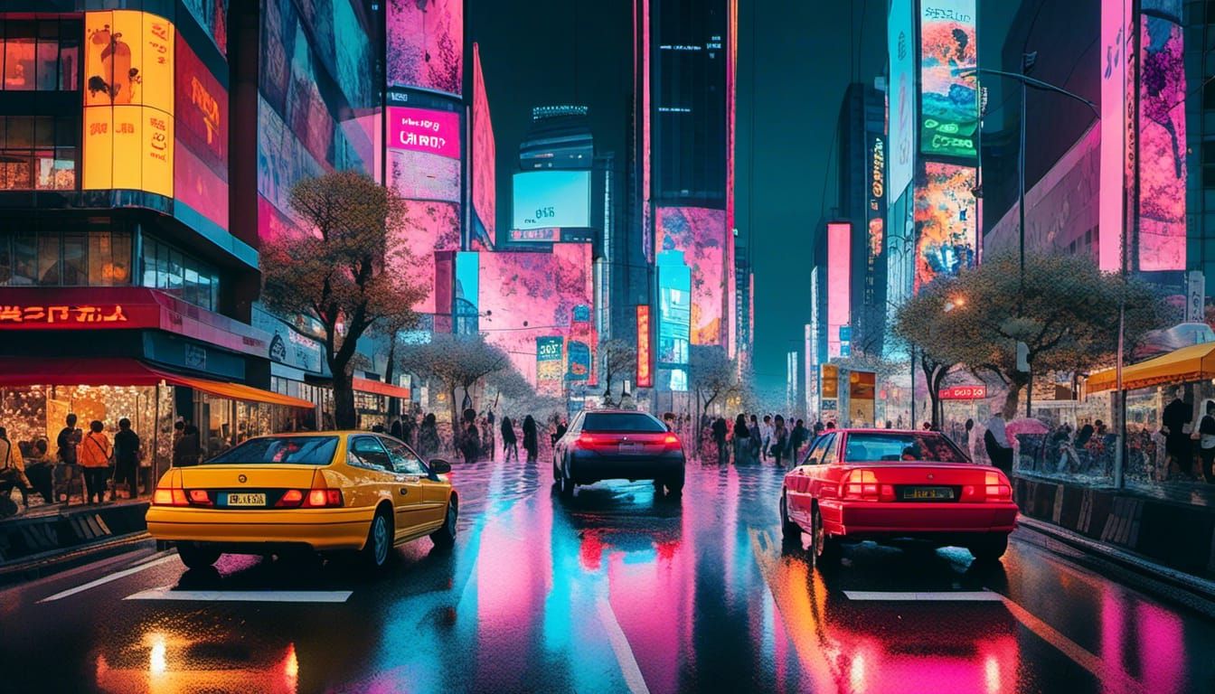 Tokyo Night Drive in Alcohol Ink Style