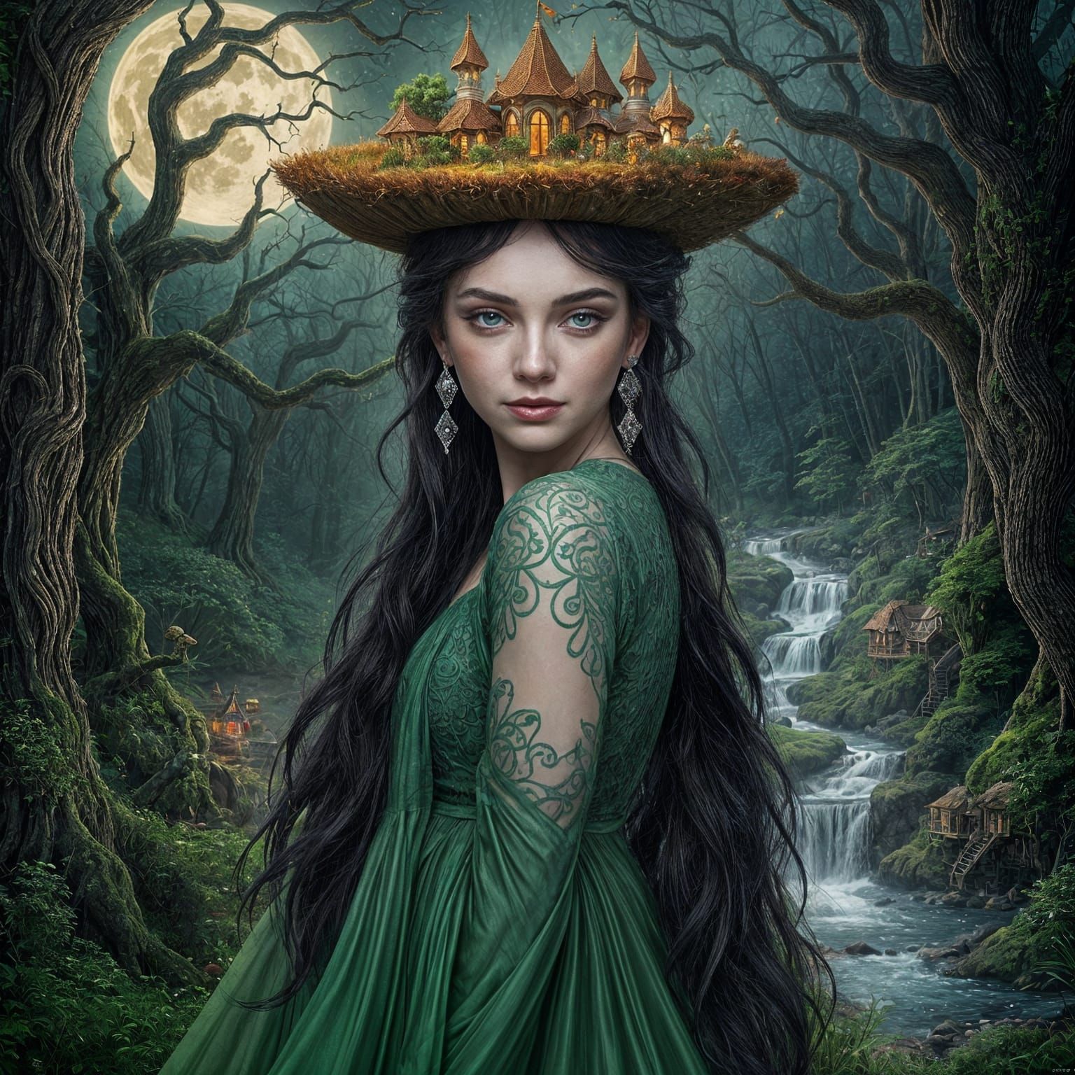 Enchantress in Forest with Mushroom Village Hat