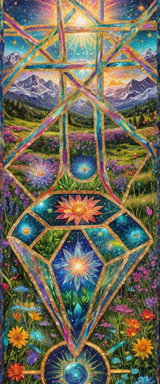 Holographic Cosmic Flower with Diamond and Astral Stars