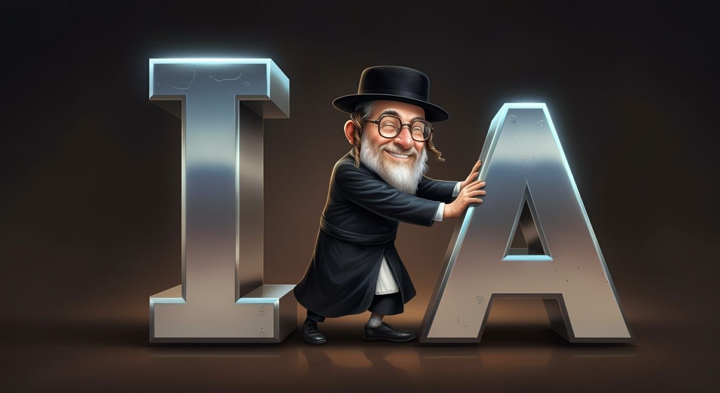 Hasidic Nerd Pushes Metallic Letter in Comic Style