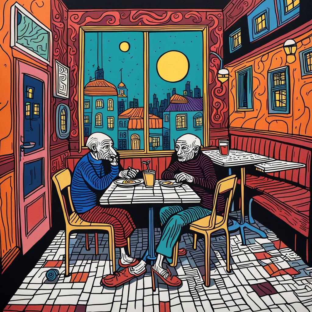 Naive Surreal Vector Art in Woodcut Style