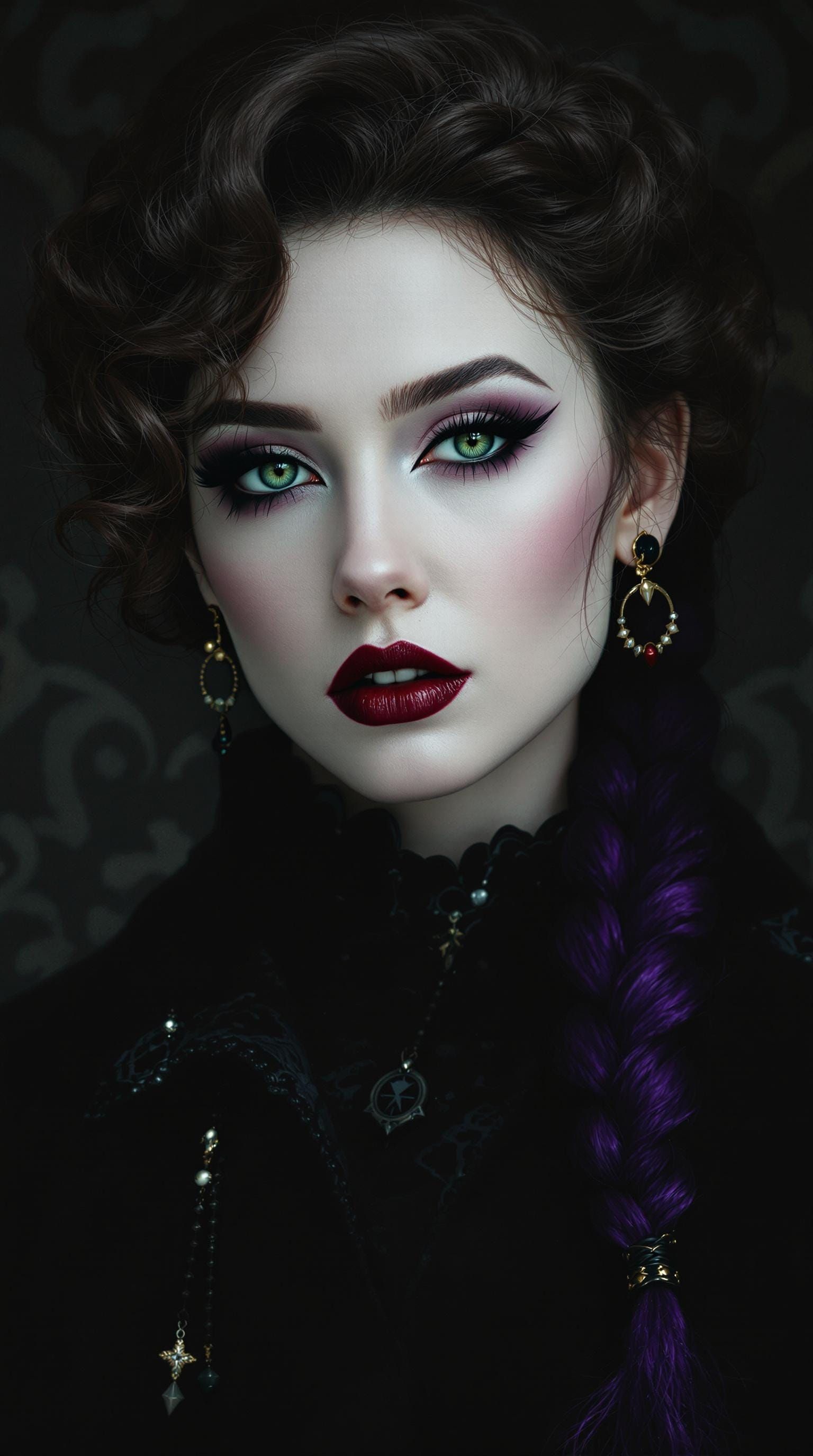Mysterious Gothic Beauty with Piercing Green Eyes