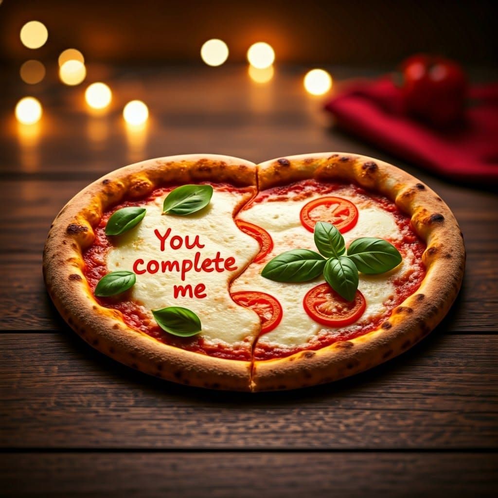 Heart-Shaped Pizza with Romantic Message