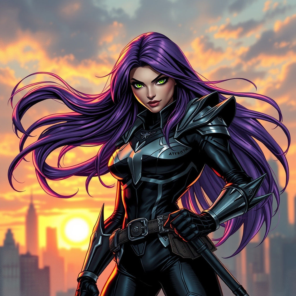 Heroic Ninja Woman in Comic Book Style