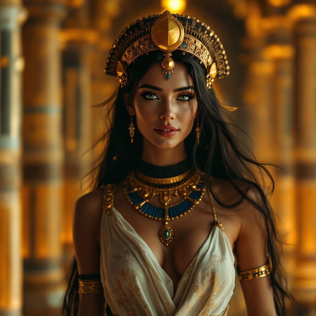 High Priestess Dancing in Opulent Temple