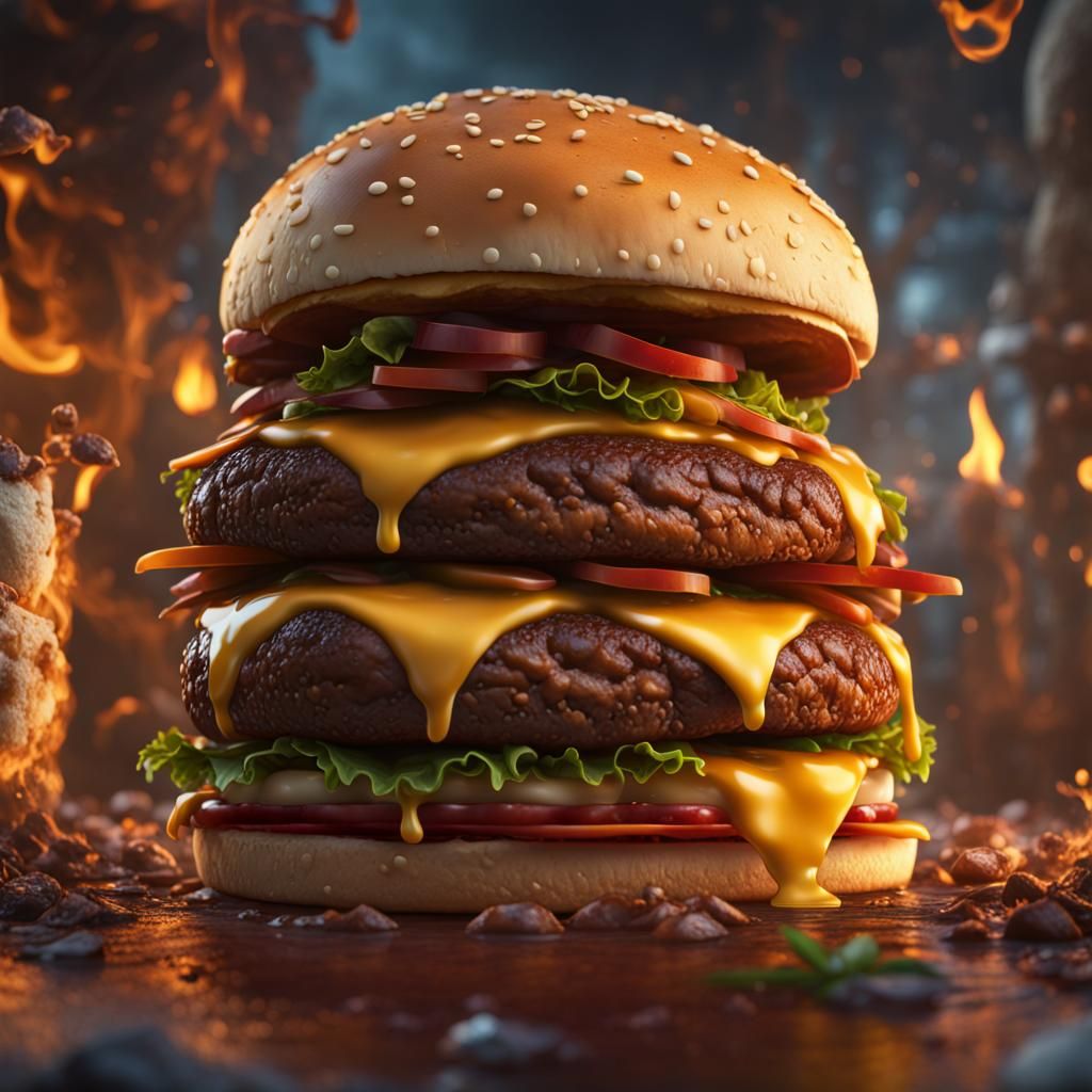 Detailed Cheeseburger Digital Art, Unreal Engine 5