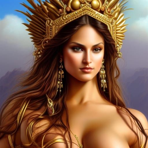 Goddess with Golden Details: Hyperrealistic Oil Painting