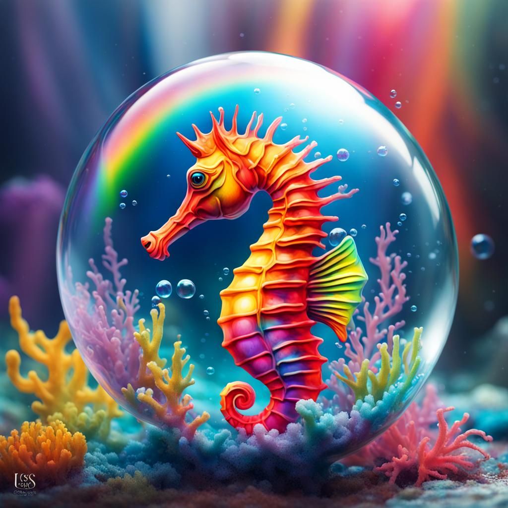 Rainbow Seahorse in Bubble: Graffiti Splash Art