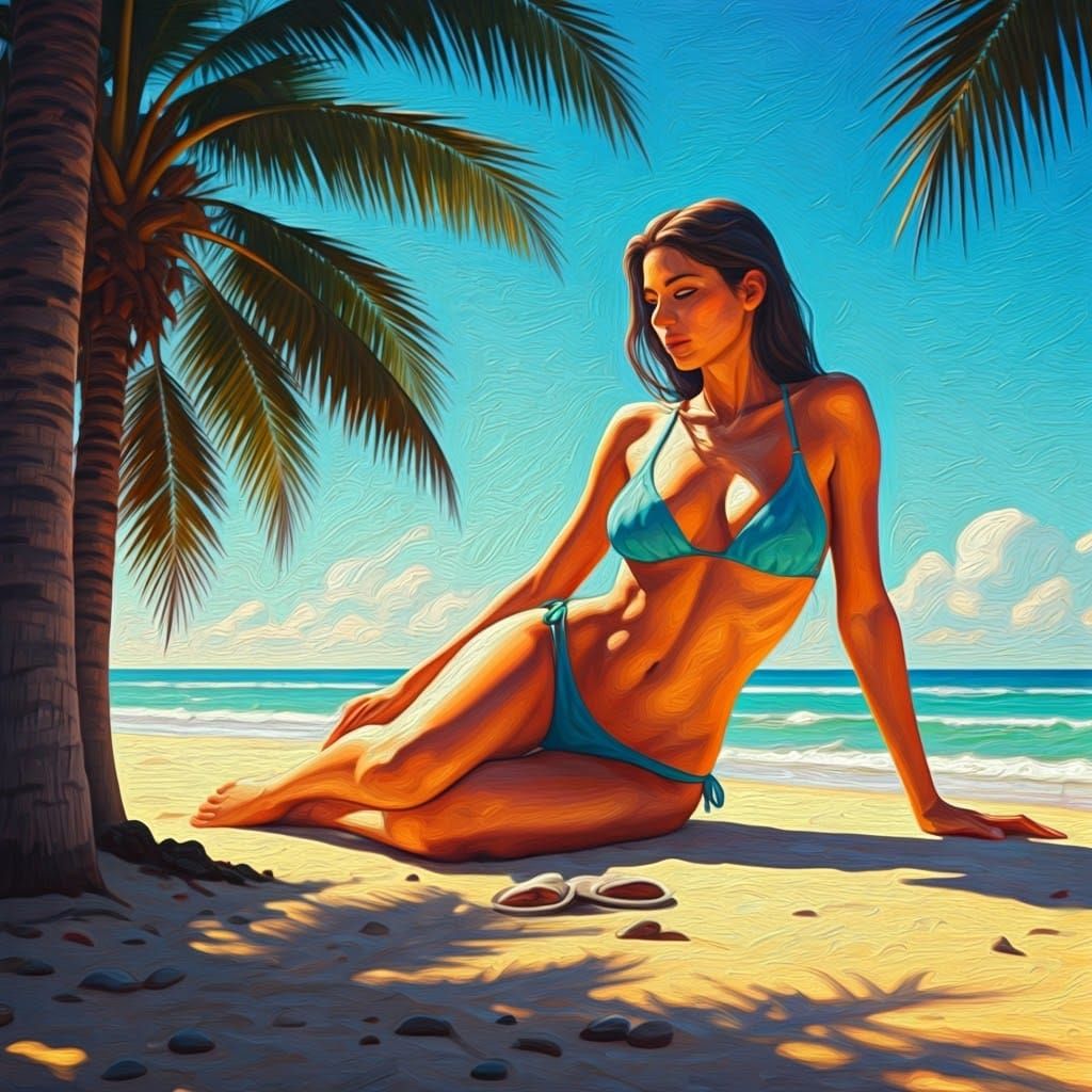 Gigantic Woman Basking on a Tranquil Beach