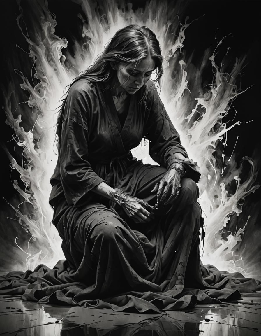 Sorrow and Grief in Modern Ink Painting