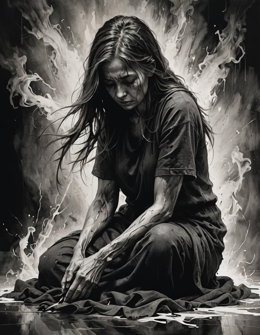 Grief and Sorrow: A Modern Ink Painting