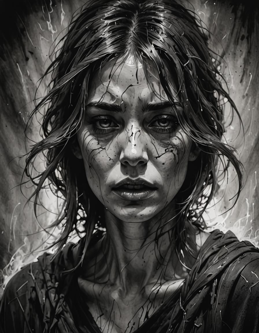 Evocative Grief Painting in Modern Ink Style