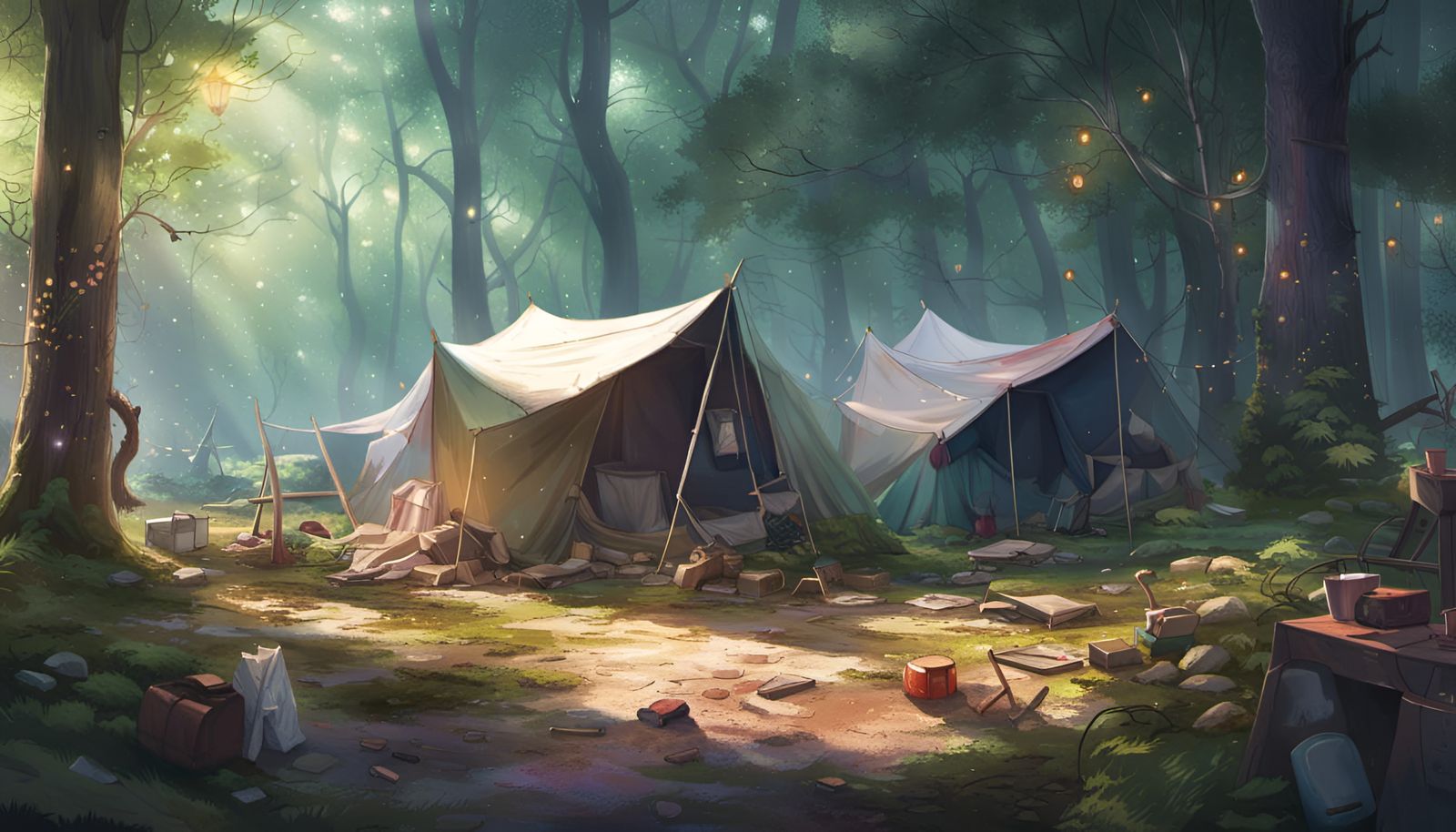 Enchanted Forest: Abandoned Campsite Painting