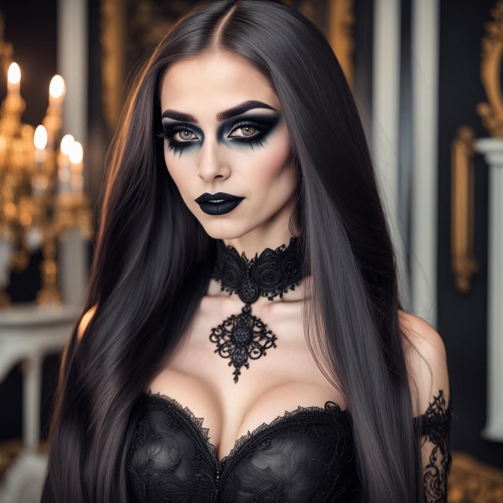 Beautiful Woman with Gothic Makeup as Oil Painting
