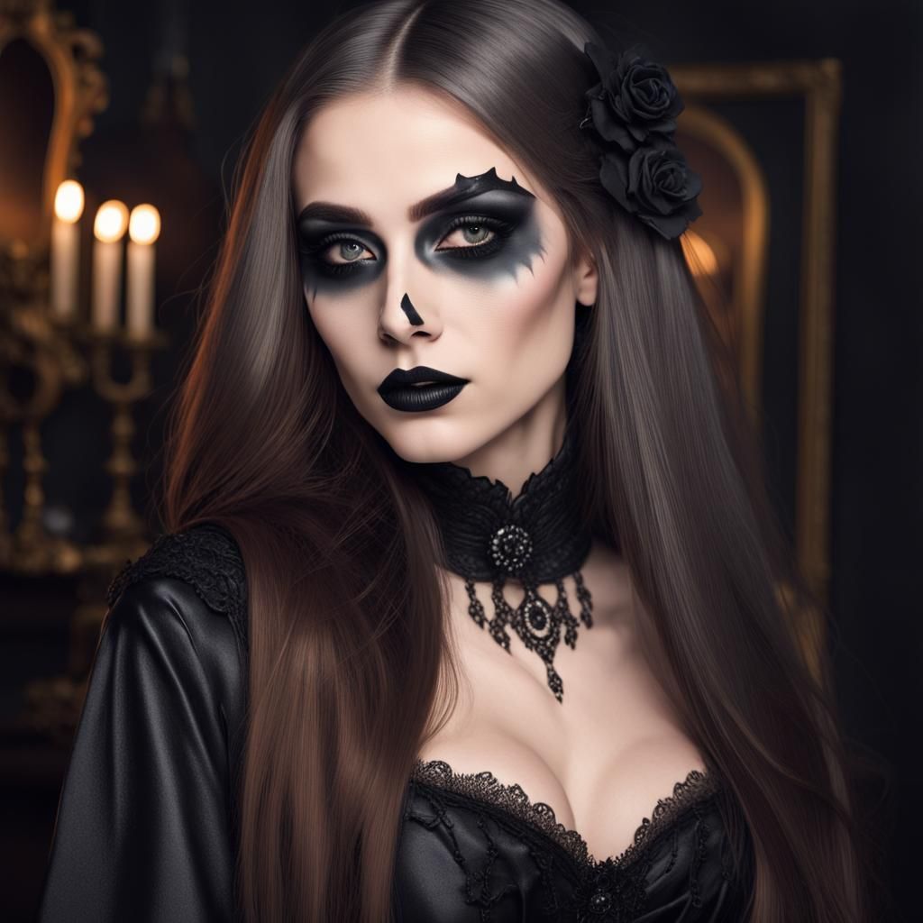Beautiful Woman with Gothic Makeup: Hyperrealistic Digital P...