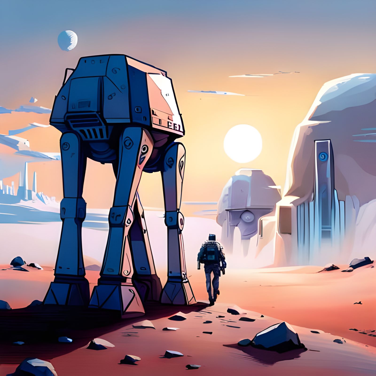 Steampunk AT-AT Walker in Desert Scene