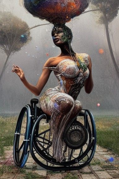 Black Goddess in Wheelchair: Mixed Media Painting