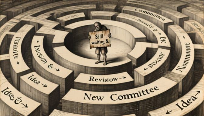 Bureaucratic Nightmare: Endless Flowchart Traps Tiny Figure