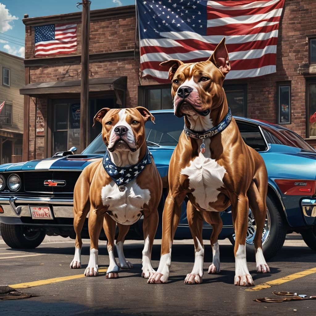 American Muscle Car and Pitbull: Realistic Digital Art