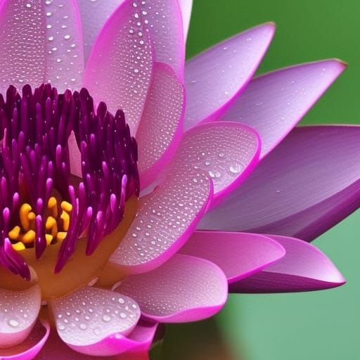 Detailed Lotus Flower Portrait with Dewdrops