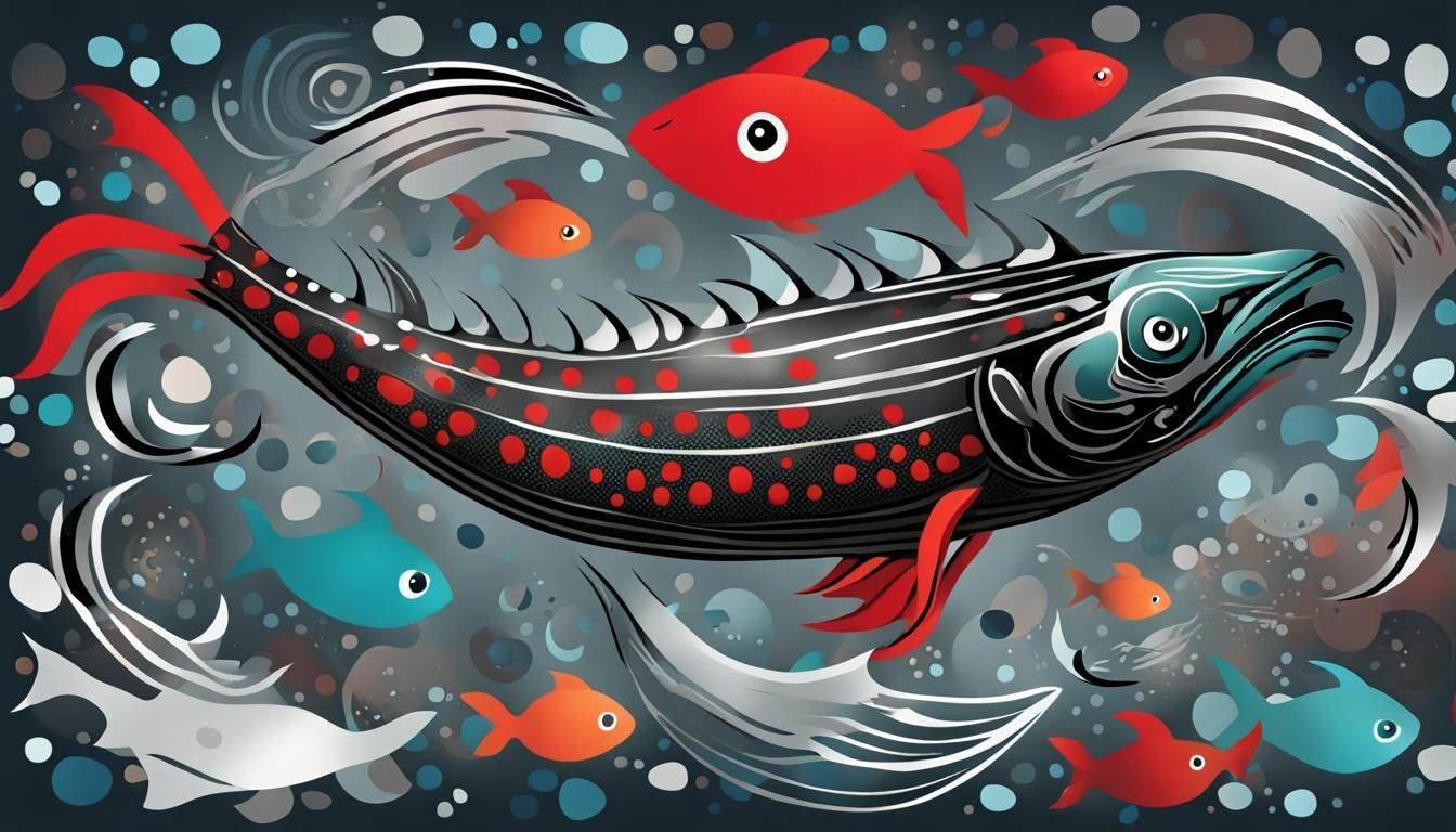 Dragon-Fish Plays in Abstract Ocean: Typography Art