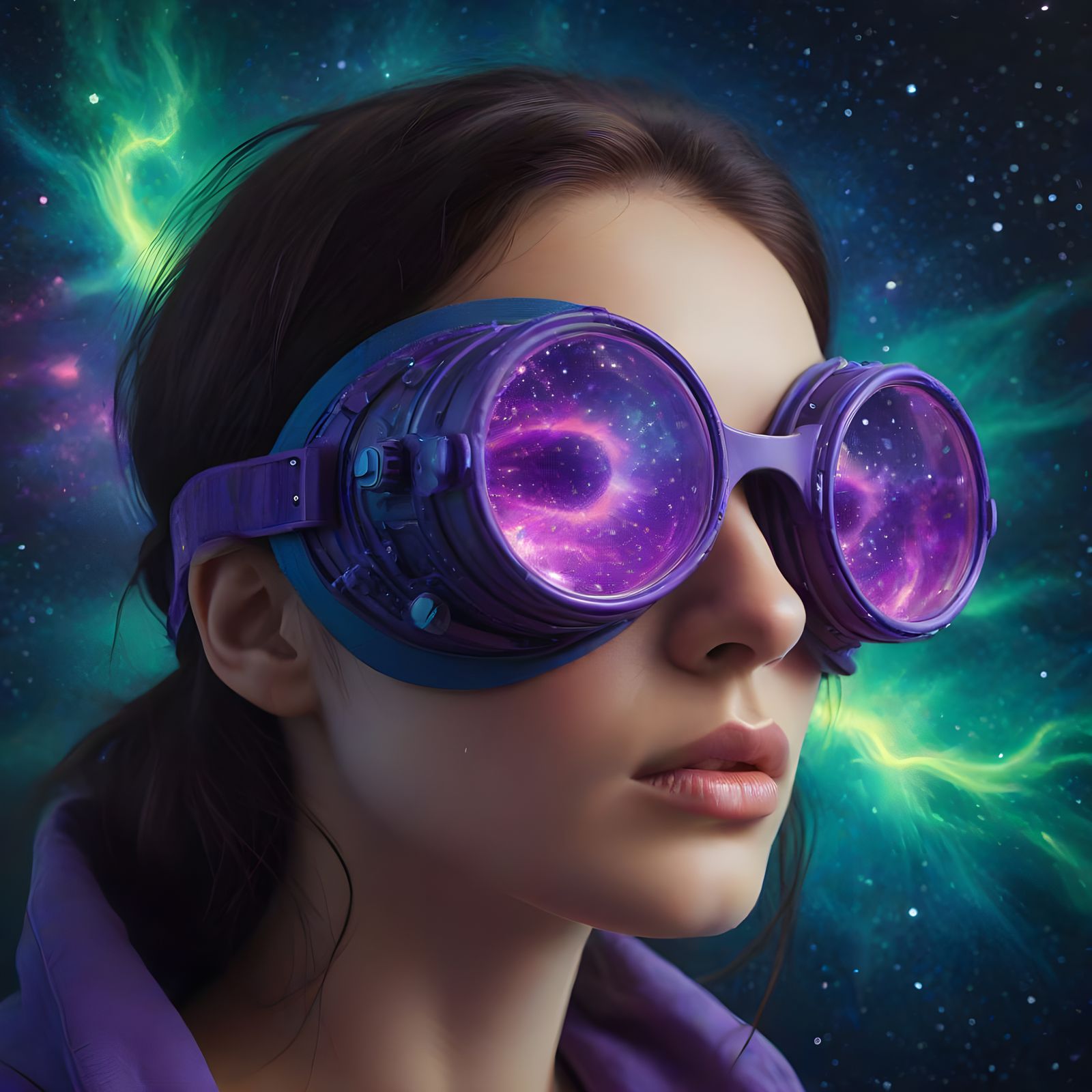 Surreal Cosmic Goggles Glowing with Ethereal Energy