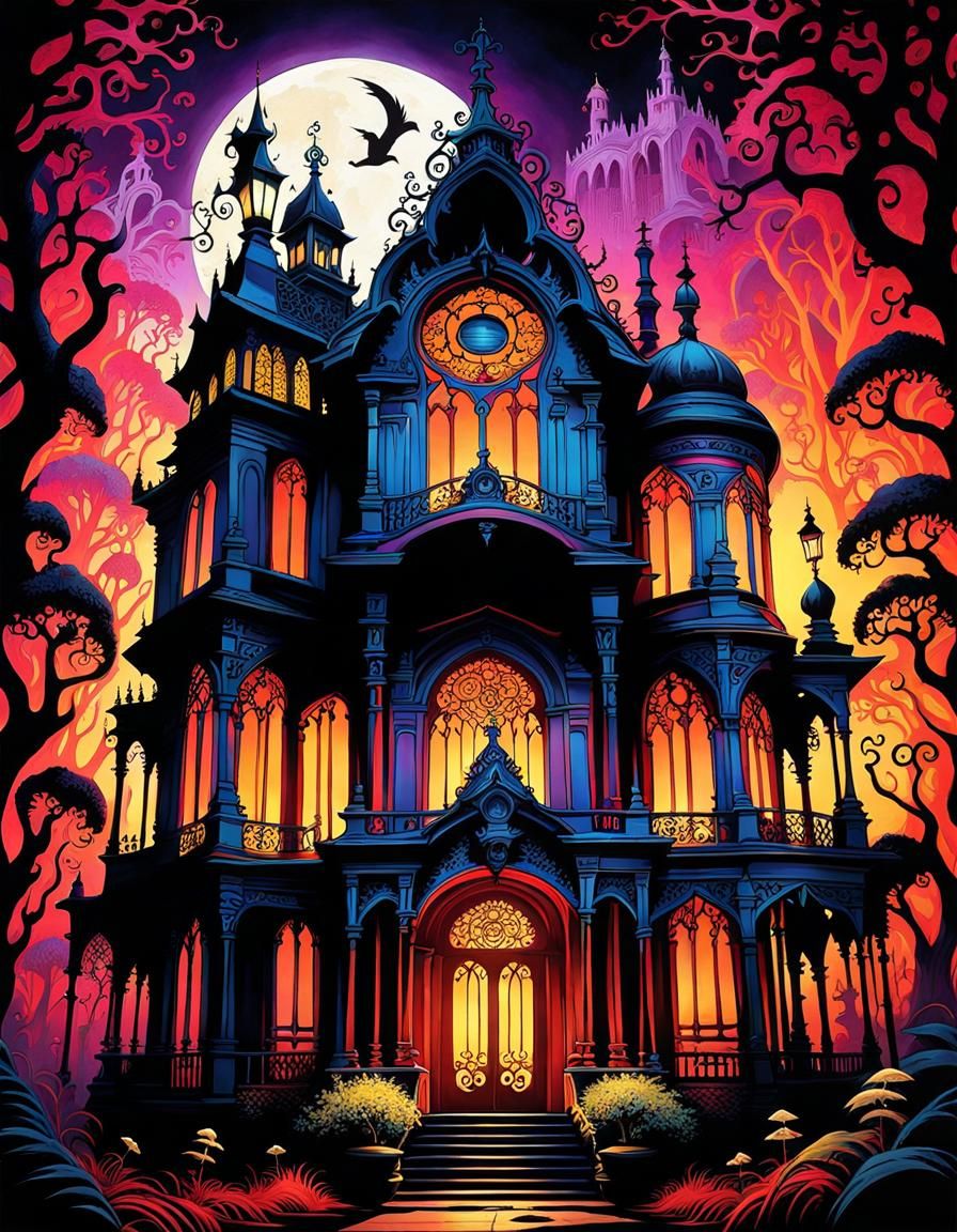 Tim Burton Style Haunted Mansion Masterpiece