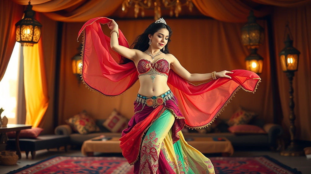 Belly Dancer in Luxurious Bedouin Tent Setting