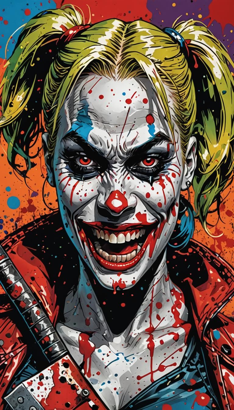Harley Quinn Attacks with Axe in Dynamic Comic Art