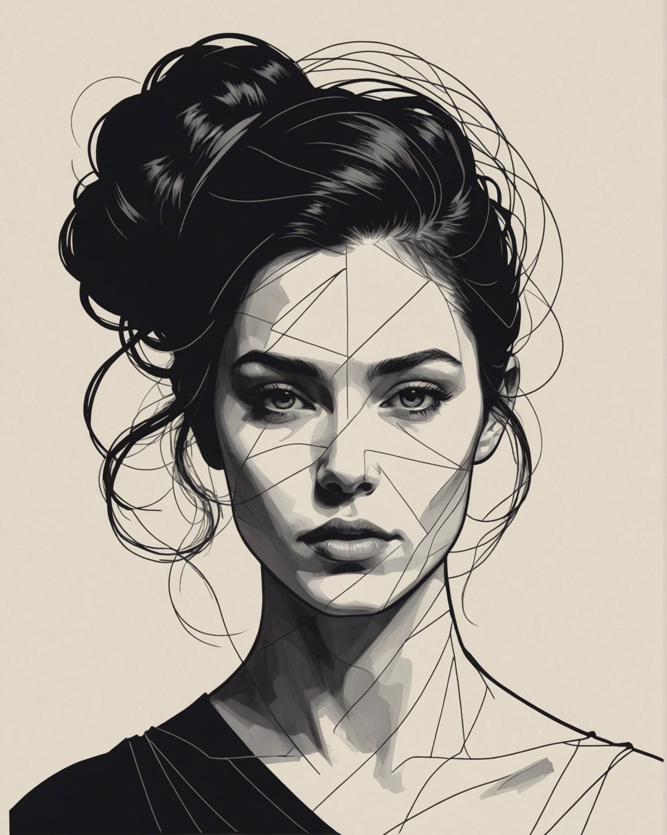 Minimalist Line Art Portrait of a Young Woman