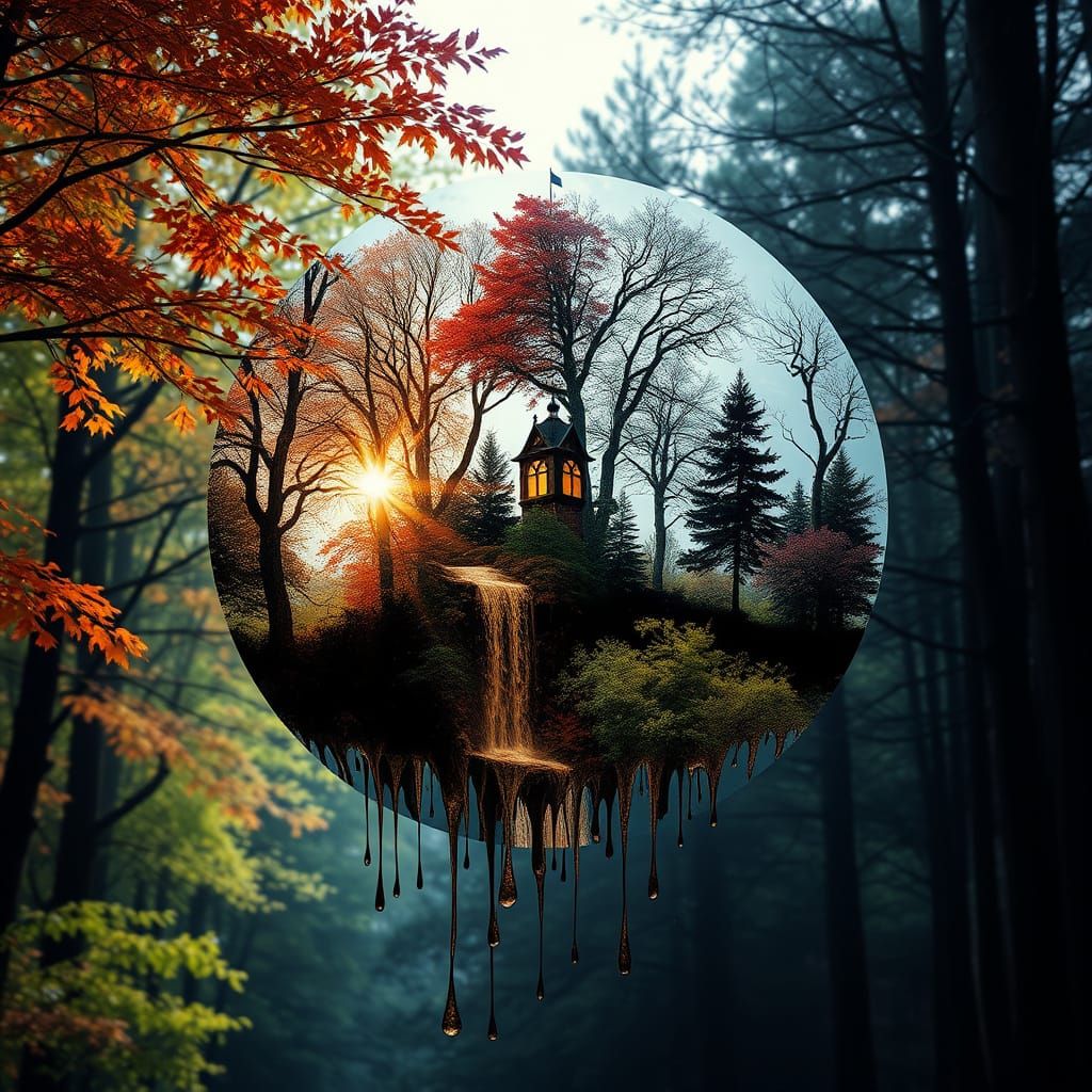 Surreal Silhouette of the Globe with Seasons in Hyperrealist...