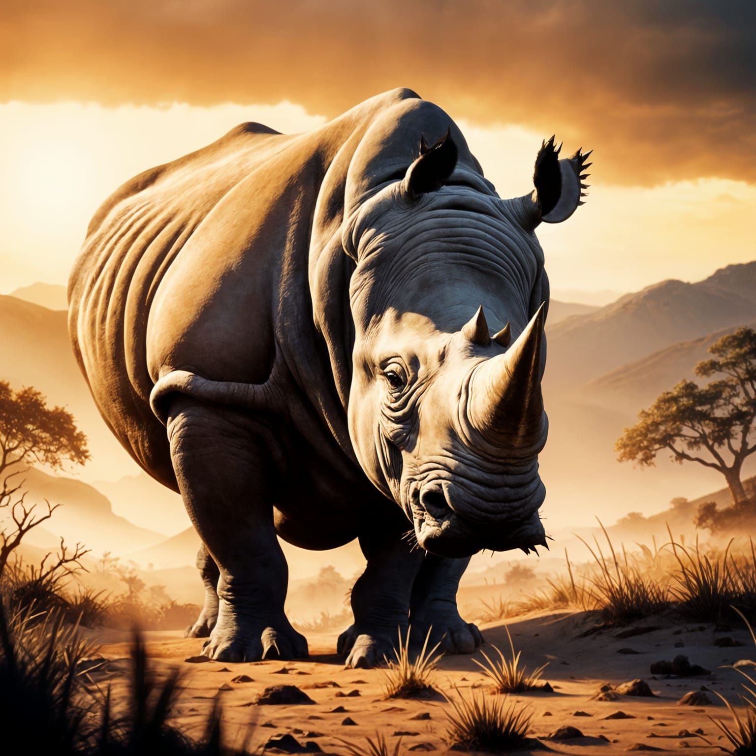Epic Rhinoceros in Cinematic Brown Fur