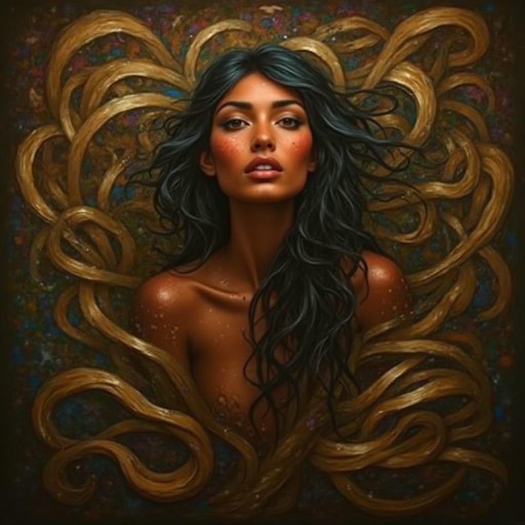 Dynamic Abstract Expressionism with Iridescent Swirls