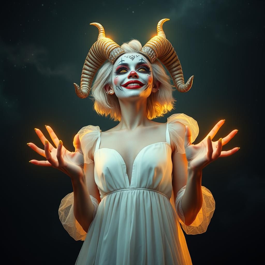 Majestic Demon Woman with Diamond Makeup and Horns