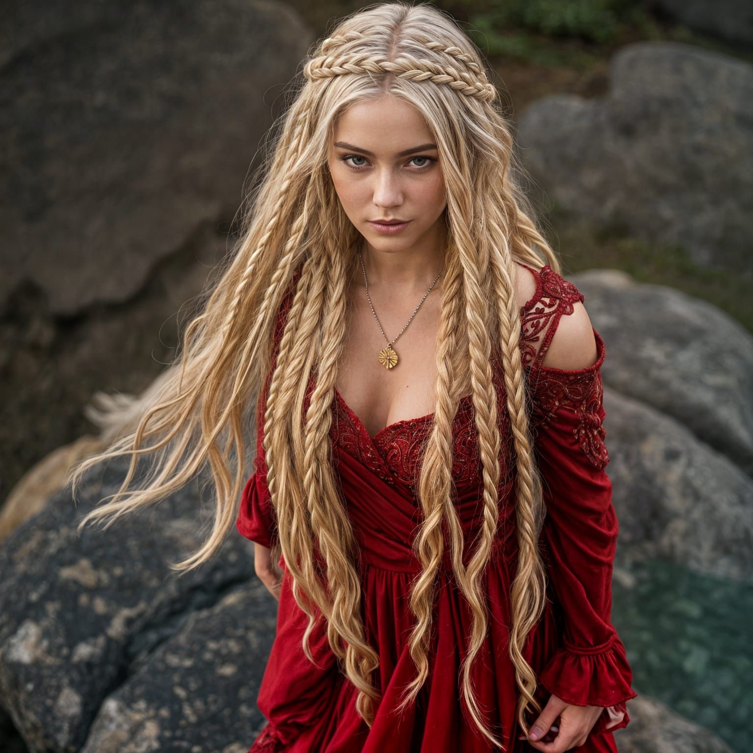 Hyperrealistic Woman with Golden Braids