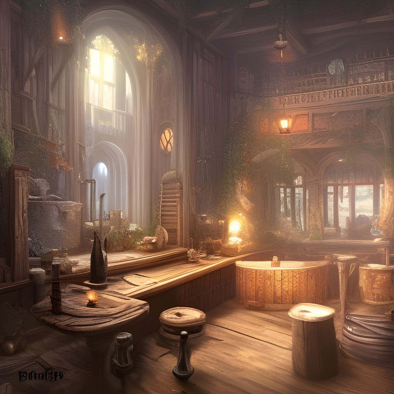 Lively Fantasy Tavern Scene in Digital Painting Style