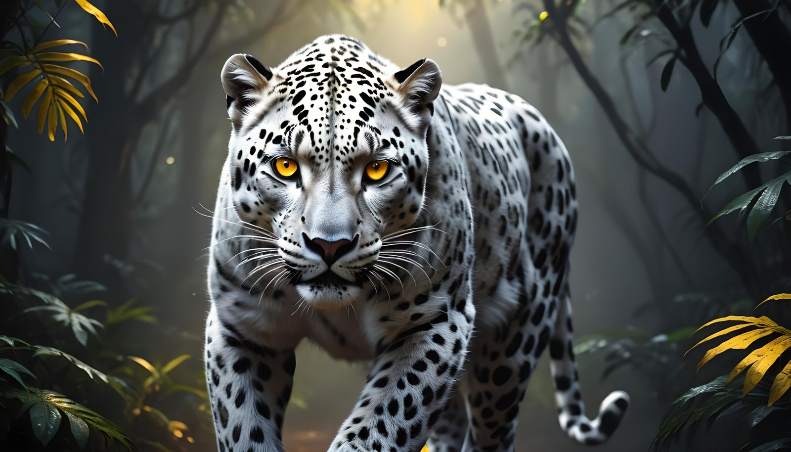 Epic White Leopard in Dark Rainforest