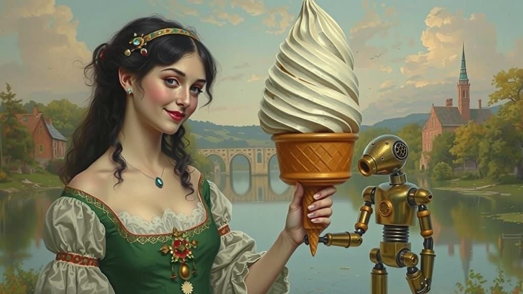 Georgian Woman Receives Giant Ice Cream from Robot